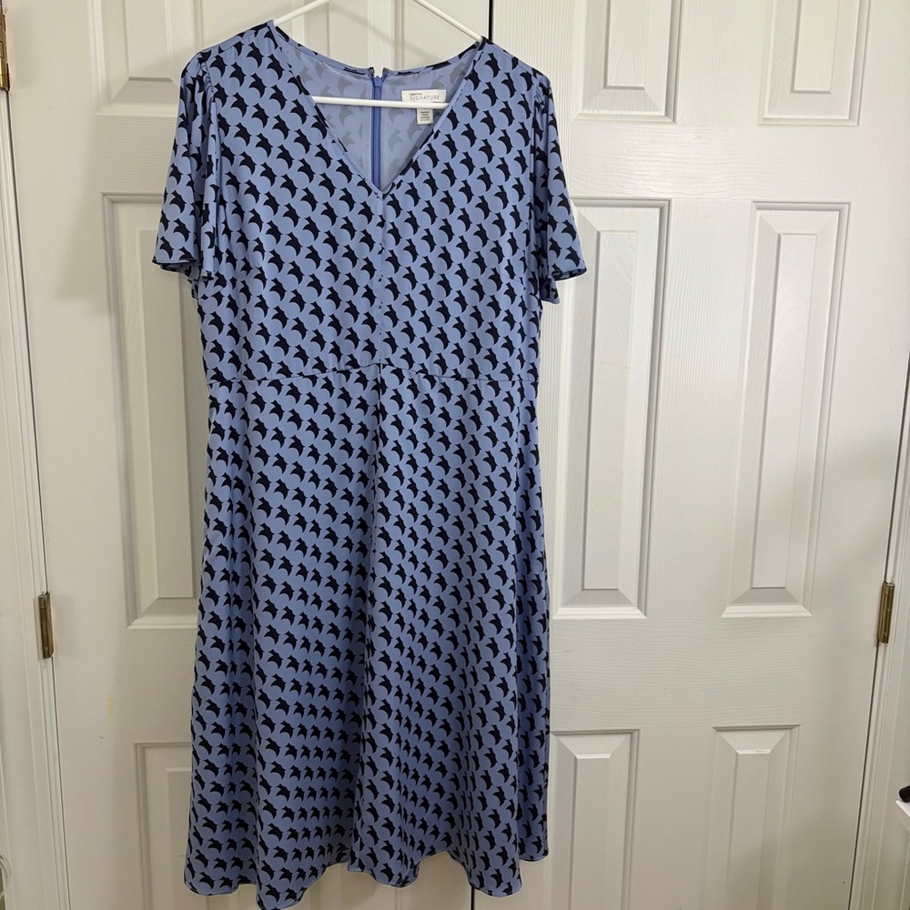 Nordstrom Signature Flutter Sleeve Geometric Print Silk A-Line Dress Size 12